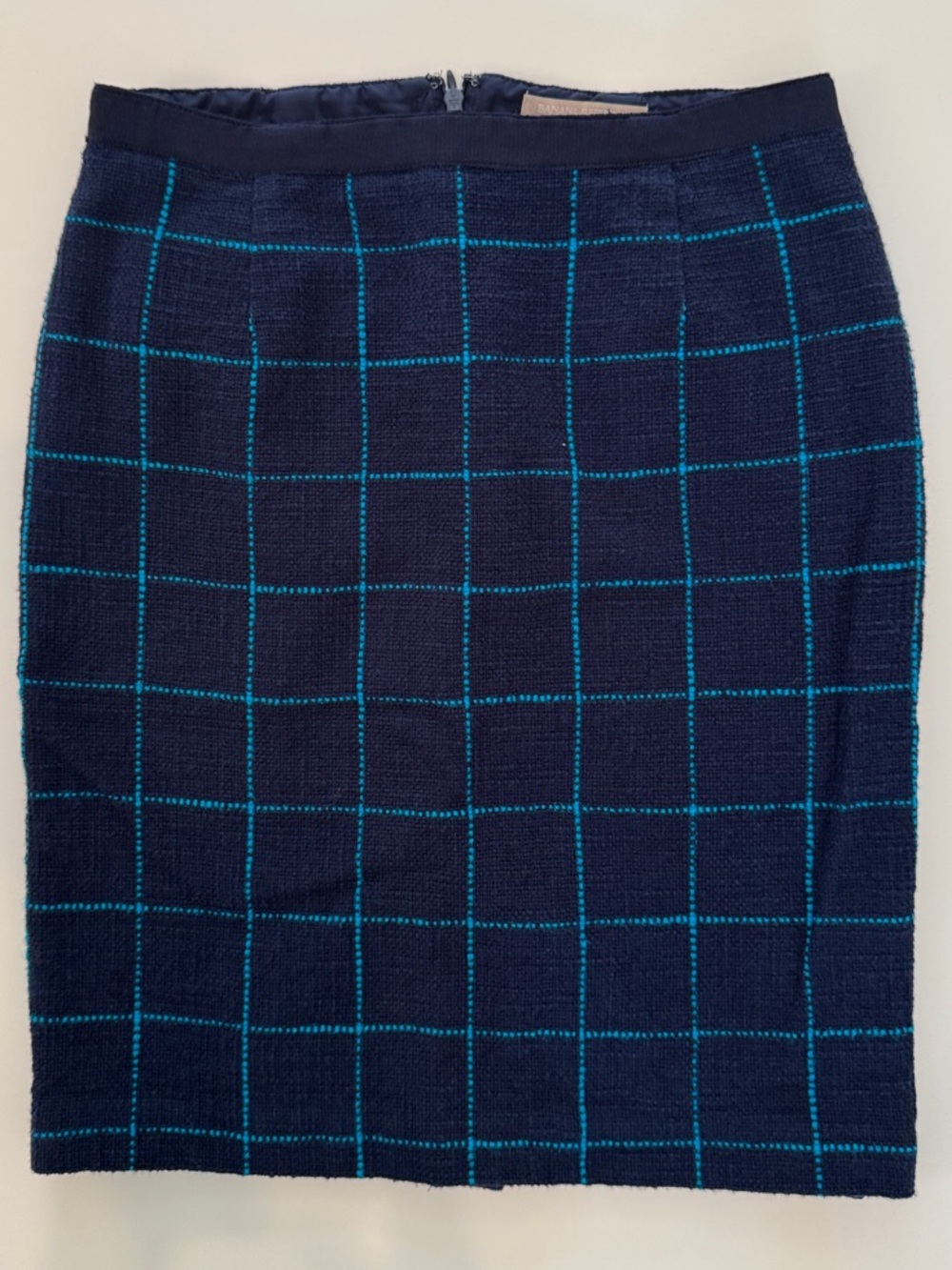 Banana Republic Factory Navy Pencil Skirt with Teal Windowpane